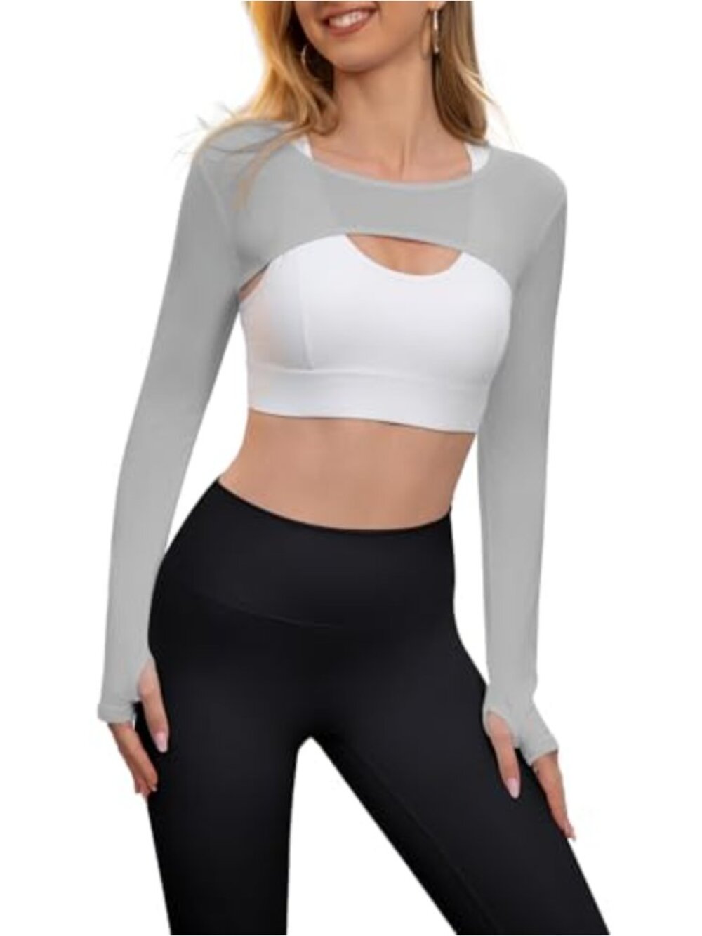 Women's Long Sleeve Crop Bolero Shrug with Thumb Hole Nylon Elastane